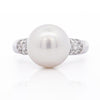 11.5mm White Pearl and Round Cut Diamond Accent Platinum Ring