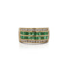 18K Gold Square Emerald and Round Diamond Channel Set Band Ring
