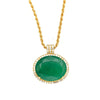 28.56 Carat Oval Cut Emerald & Diamond Halo 18K Gold Pendant Necklace