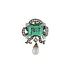 Antiker viktorianischer kolumbianischer Smaragd-, Perlen- & Altmine-Diamant Pendant um 1880
