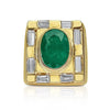 Bezel Set 4-5 Carat Oval Cut Emerald & Baguette Diamond Mens Ring