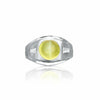 Bague pour homme en or blanc 14k sertie de Chrysobéryl œil de chat certifié GRS