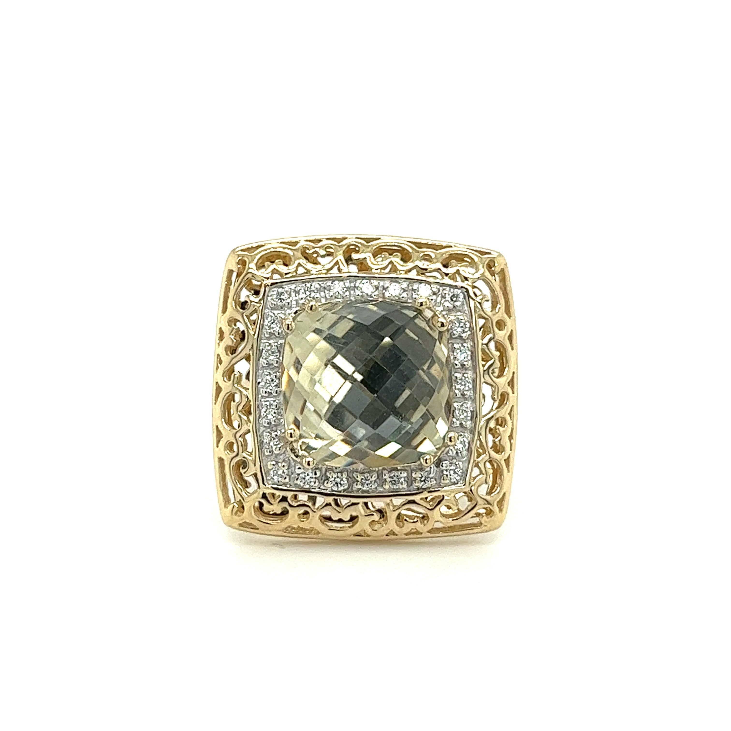Checkerboard Cut Sky Blue Topaz and Diamond Ring in 14K Gold