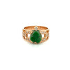 Anciens 18K Or Rose Jadeite Jade Grenouille Sculptée Bague à Tige Ouverte avec Pierres Latérales en Diamant