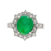 Vintage 3,32 Karat Cabochon Smaragd und Diamant Halo Ring in 14K Weißgold