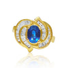 Vintage Blue Sapphire and Baguette Cut Diamond Cocktail 14k Gold Ring