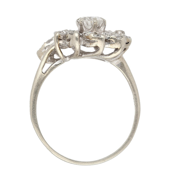 0.45 Carat Old European Cut Diamond Halo 14K White Gold Floral Engagement Ring