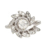 0.45 Carat Old European Cut Diamond Halo 14K White Gold Floral Engagement Ring
