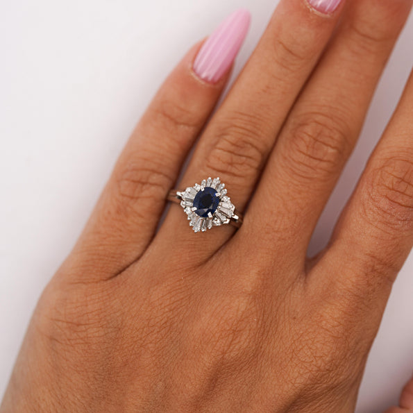 0.50 Carat Oval Sapphire & Baguette Diamond Ballerina Platinum Ring