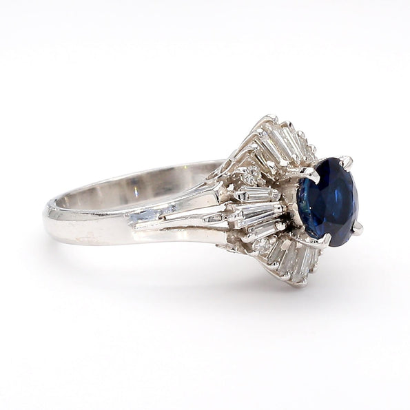 0.50 Carat Oval Sapphire & Baguette Diamond Ballerina Platinum Ring