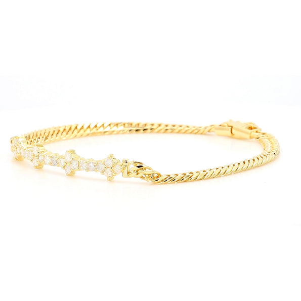 0.88 Carat Diamond in 18K Gold Twisted Rope Chain Floral Bracelet