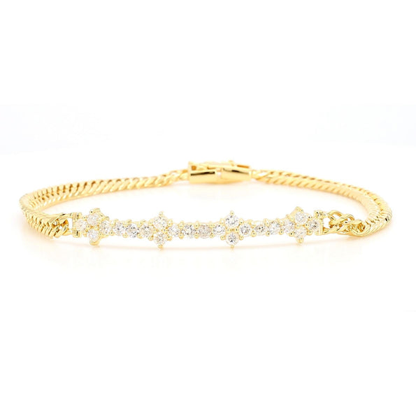 0.88 Carat Diamond in 18K Gold Twisted Rope Chain Floral Bracelet