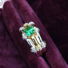 1 Carat Square Cut Emerald and Diamond Platinum & 18K Gold Ribbed Ring