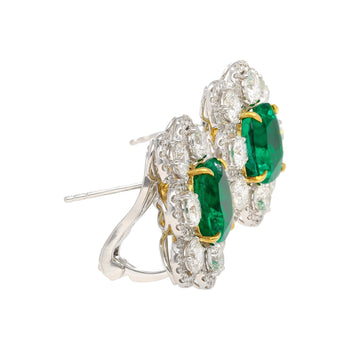 Boucles d’oreilles en émeraude colombienne de 10 carats, taille Coussin, certifiées GRS, léger huilage, diamants – Assay Jewelers