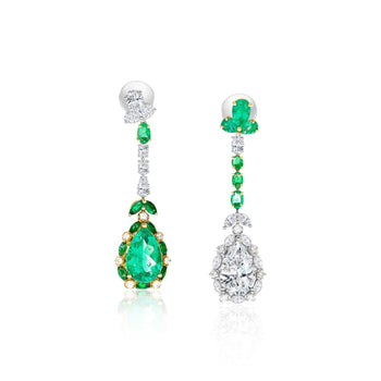 10 Carat Natural Emerald and Diamond Mirrored Drop Earrings in 18K Gold – Assay Jewelers