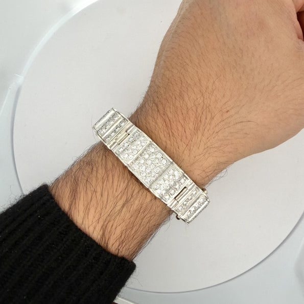 10.5 Carat Diamond Pave Rectangular Link 14K White Gold Mens Bracelet