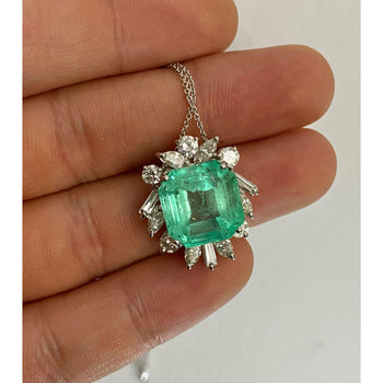 11.54 carat Colombian Emerald and Baguette Diamond Pendant in Platinum – Assay Jewelers