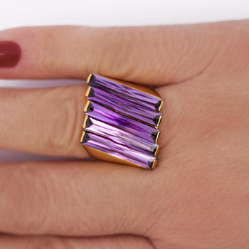 12 Carat Baguette Cut Amethyst 18K Gold Italian Cocktail Ring – Assay Jewelers