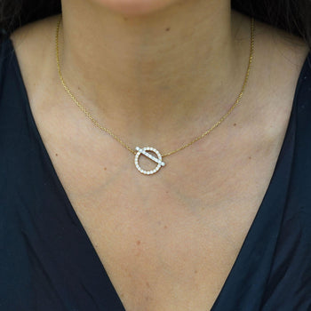 1/2 Carat Diamond Pave Circle & Bar Toggle 14K Yellow Gold Pendant Necklace – Assay Jewelers