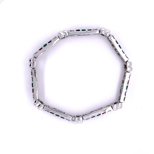 12 carat Diamond, Ruby, Emerald and Sapphire 18K White Gold Bracelet