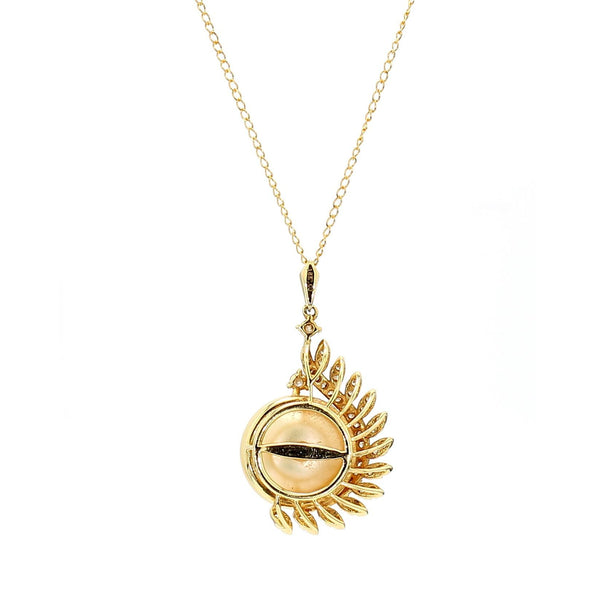 13mm Golden South Sea Pearl & Diamond 18K Gold Pendant Necklace