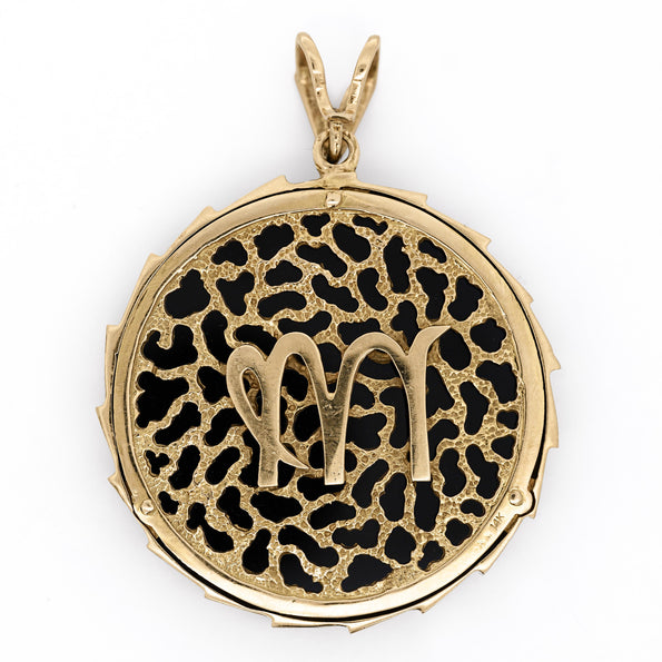 14K Gold Christian Medallion "Cupid" and Black Onyx Medallion Pendant