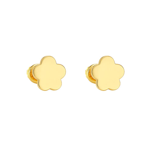 14K Gold Clover Screw Back Stud Earrings 4mm- 6mm
