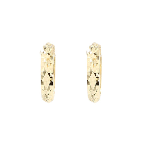 14K Gold Diamond Cut 13mm Huggie Hoop Earrings