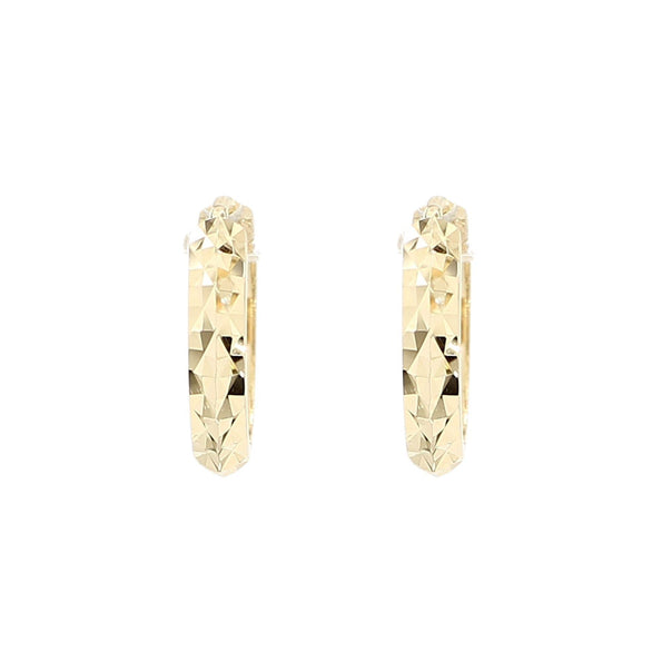 14K Gold Diamond Cut 13mm Huggie Hoop Earrings