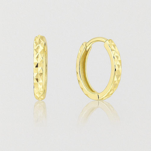 14K Gold Diamond Cut 13mm Huggie Hoop Earrings