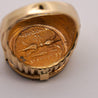 14K Gold Intaglio Zeus Coin Ribbed Band Signet Mens Ring