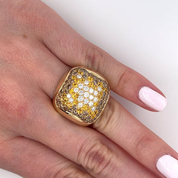Bague dôme ouverte en or 14K, avec diamants naturels multicolores et saphir en grappe – Assay Jewelers