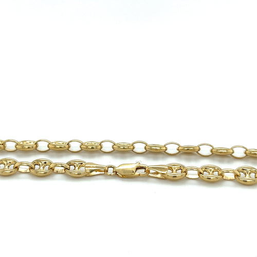 14K Gold Puff Anchor Mariner 5.5 MM Chain Link Necklace | 18-20 inch