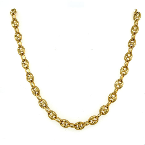 14K Gold Puff Anchor Mariner 5.5 MM Chain Link Necklace | 18-20 inch