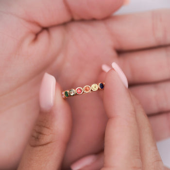 14K Gold Rainbow Multi Color Bezel Set Gemstone Stacking Band Ring – Assay Jewelers
