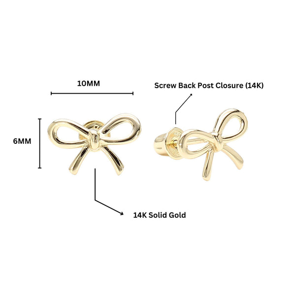 14K Gold Ribbon Stud Earrings 10mm Screw Back Closure