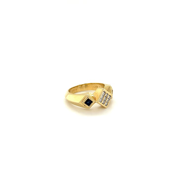 Bague unisexe en or 14K avec diamant taille princesse et cluster de saphirs bleus – Assay Jewelers