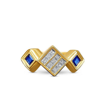 Bague unisexe en or 14K avec diamants taille princesse et saphirs bleus en grappe – Assay Jewelers