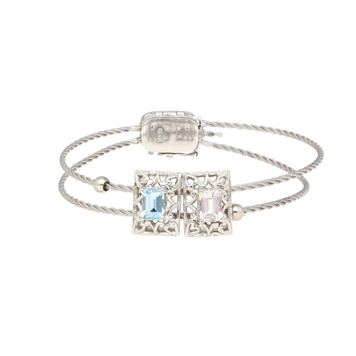 14K Kunzite and Aquamarine Vintage Charm Bangle Bracelet