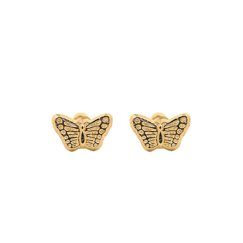 14K Solid Gold Mini Butterfly Stud Earrings on Screw Backs