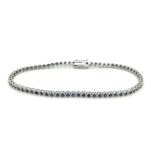 14K White Gold Ball Style 2.4MM Round Cut Blue Sapphire Tennis Bracelet