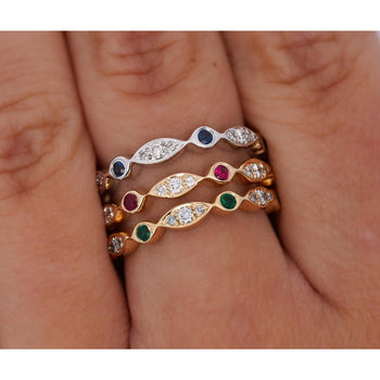 14K White Gold Bezel Blue Sapphire & Diamond Stack 3MM Band Ring – Assay Jewelers