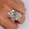 14K White Gold Bypass Diamond & Emerald Snowstorm Ring