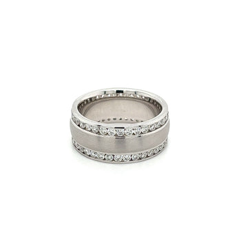 Bague en or blanc 14K à double rang de diamants avec finition centrale brossée mate – Assay Jewelers