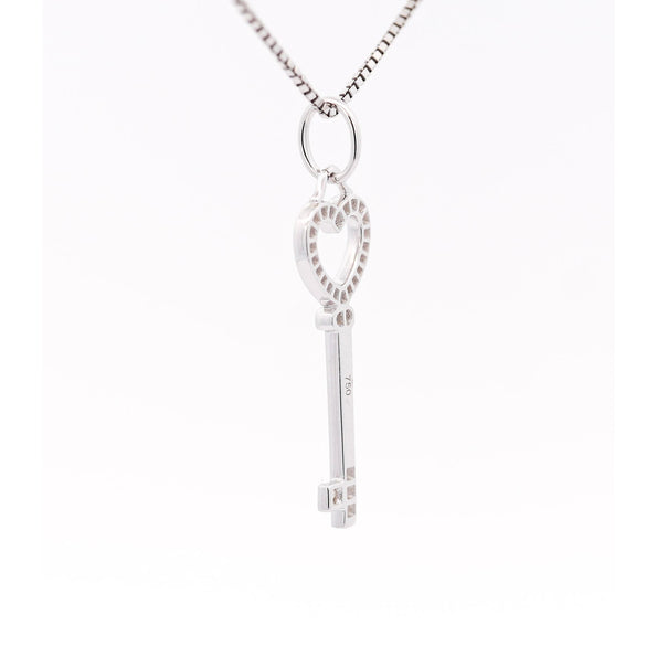 14K White Gold Natural Diamond Key To My Heart Pendant Necklace