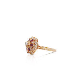 14K Yellow Gold Marquise Cut Ruby & Round Cut Diamond Cluster Ring – Assay Jewelers