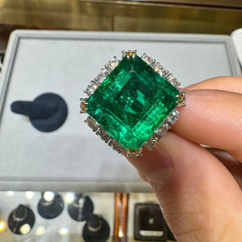 14.36 Carat Colombian Emerald AGL/GRS Certified & Diamond 18K Gold Cocktail Ring – Assay Jewelers