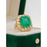 14.51 Carat Insignificant Oil Colombian Emerald & Old Euro Cut Diamond Halo Ring