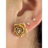 14k Solid Gold Flower and Diamond Stud Earrings