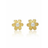 14k Solid Gold Flower and Pearl Stud Earrings